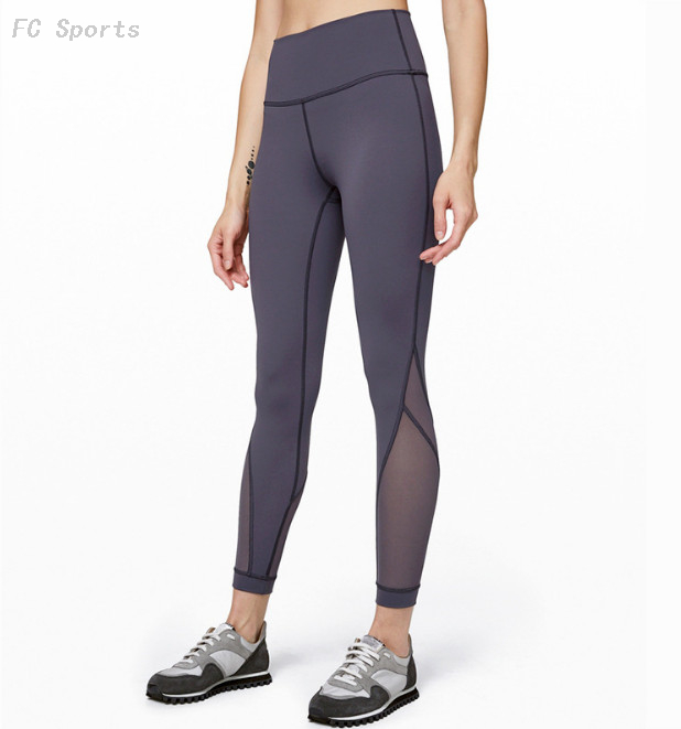 Yoga pants women high waist tight elastic mesh stitching sports running fitness pants